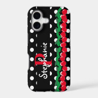 Monogram Red Cherries White Polka Dots Retro