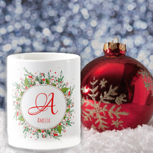 Monogram Red Christmas elegant letter Coffee Mug
