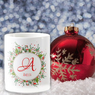 Monogram  Red Christmas elegant letter Coffee Mug