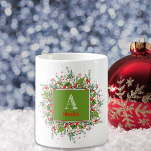 Monogram  Red Christmas elegant letter Coffee Mug
