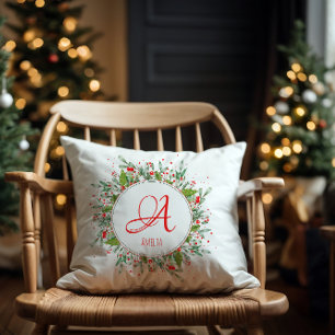 Monogram Red Christmas elegant letter Cushion
