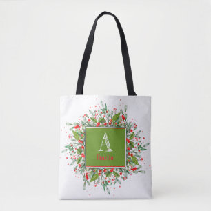 Monogram  Red Christmas elegant letter Tote Bag