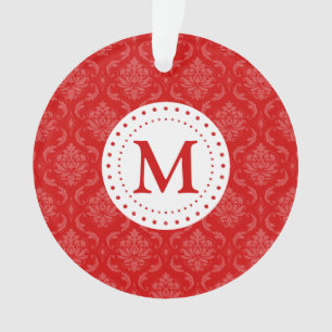 Monogram Red Damask Ornament