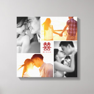 Monogram Red Double Happiness Photo Collage Canvas Print