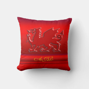 Monogram, Red Dragon on red metallic-effect Cushion
