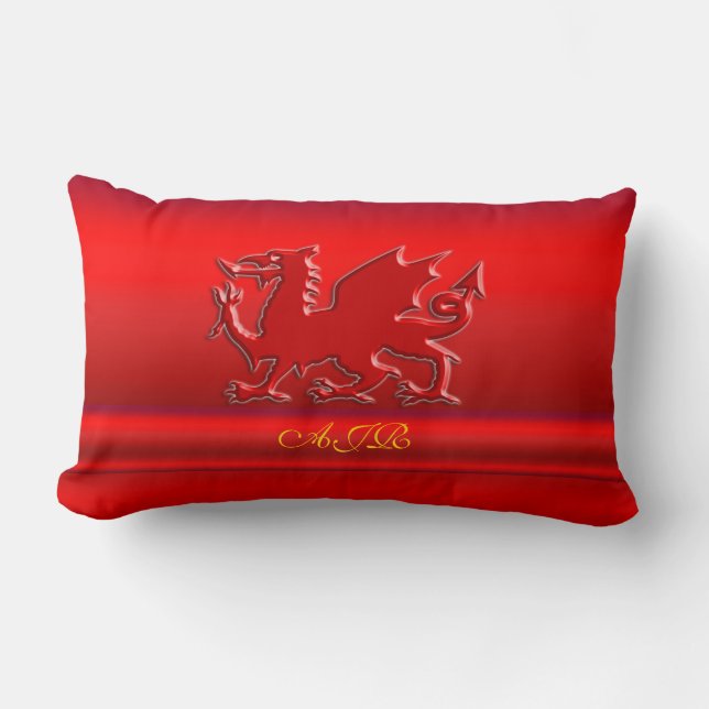 Monogram, Red Dragon on red metallic-effect Lumbar Cushion (Front)