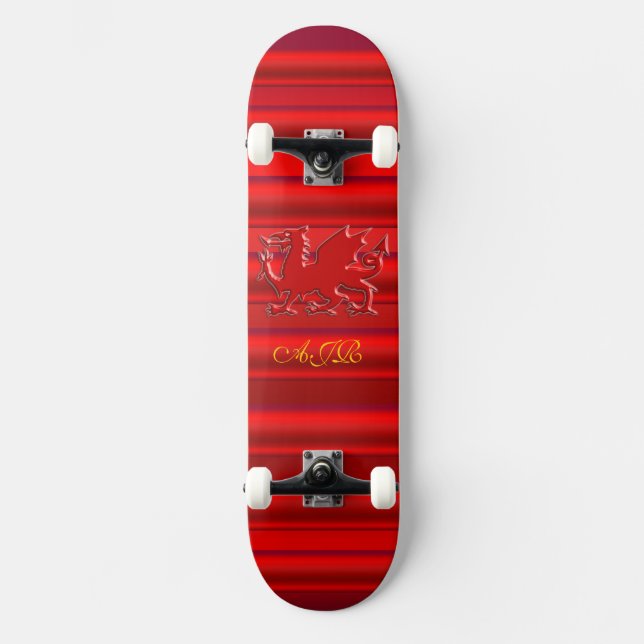 Monogram, Red Dragon on red metallic-effect Skateboard (Front)
