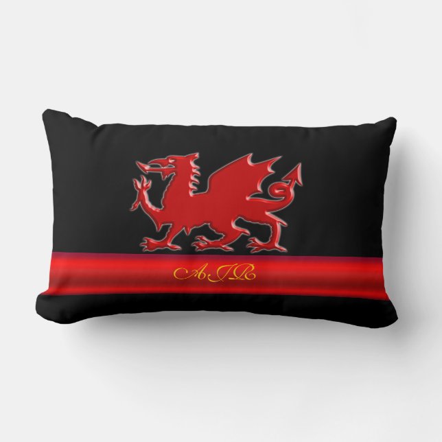 Monogram Red Dragon, red metallic-effect stripe Lumbar Cushion (Front)