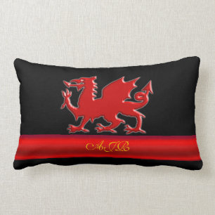Monogram Red Dragon, red metallic-effect stripe Lumbar Cushion