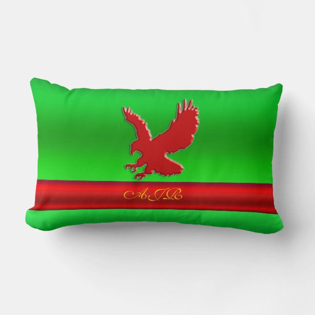 Monogram, Red Eagle logo on green metallic-effect Lumbar Cushion (Front)