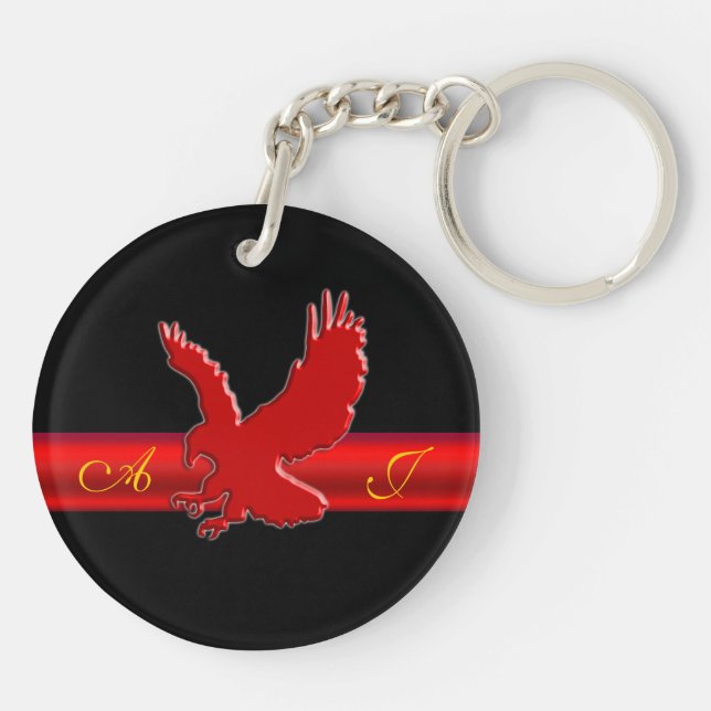 Monogram Red Eagle logo, red metallic-effect strip Key Ring (Back)