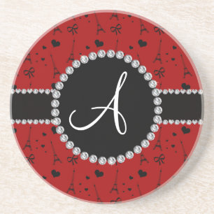 Monogram red eiffel tower pattern coaster