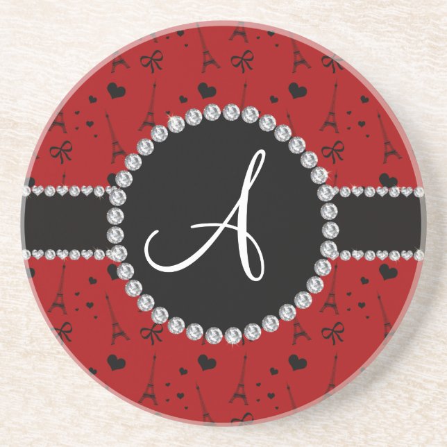 Monogram red eiffel tower pattern coaster (Front)