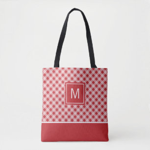 Monogram Red Gingham Tote Bag