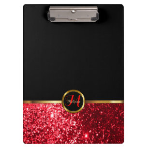 Monogram Red Glitter Design Clipboard