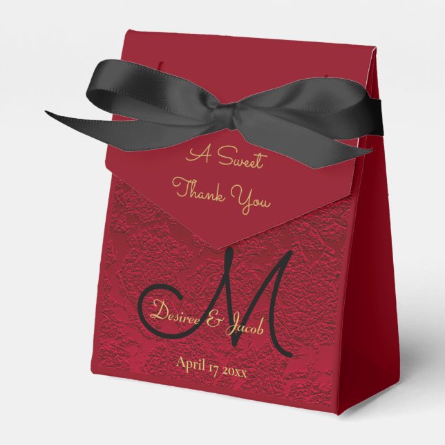 Monogram Red Gold Black Christmas Winter Wedding Favour Box (Front Side)