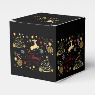 monogram Red Gold Reindeer Merry Christmas Tree  Favour Box