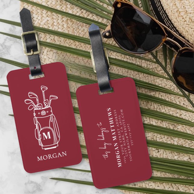 Monogram Red Golf Luggage Tag (Monogram Red Golf Bag Luggage Tag)
