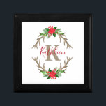 Monogram Red Green Christmas Floral Antlers  Gift Box<br><div class="desc">Monogram this pretty Red green floral with reindeer antlers jewellery gift box. A nice way to present her with the jewellery!</div>