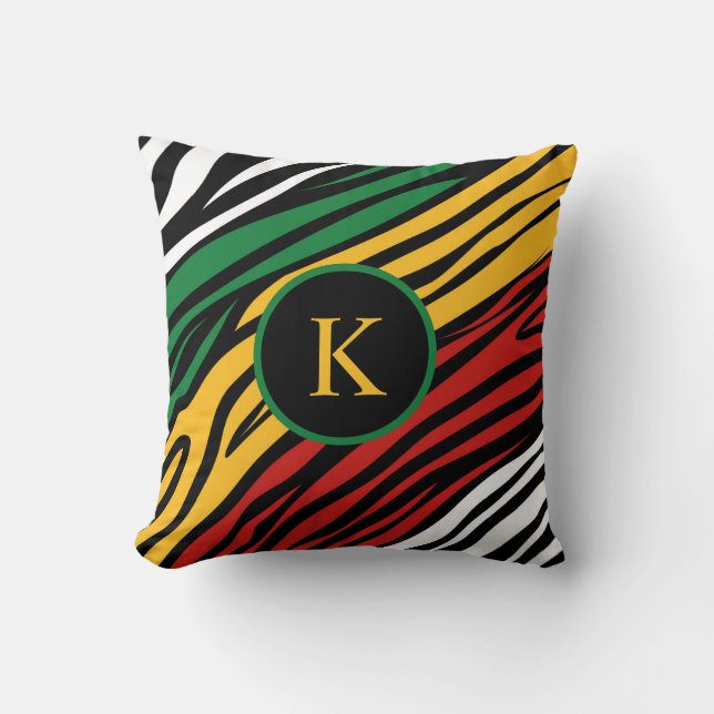 Monogram Red Green Yellow Black History Month Cushion (Front)