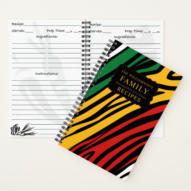 Monogram Red Green Yellow Black History Recipes Notebook (Inside)