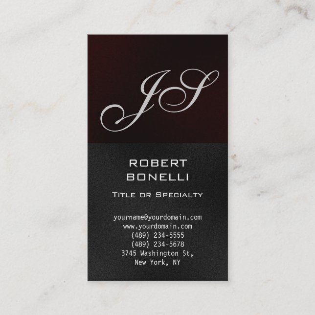 Monogram Red Grey Consultant Business Card (Front)