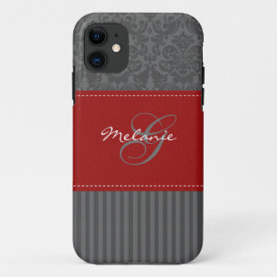 Monogram Red, Grey Damask Stripe iPhone 5 Case