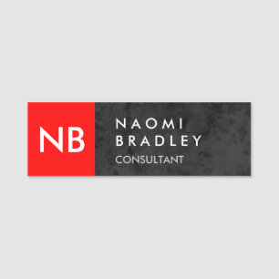 Monogram Red Grey Pattern Modern Name Tag