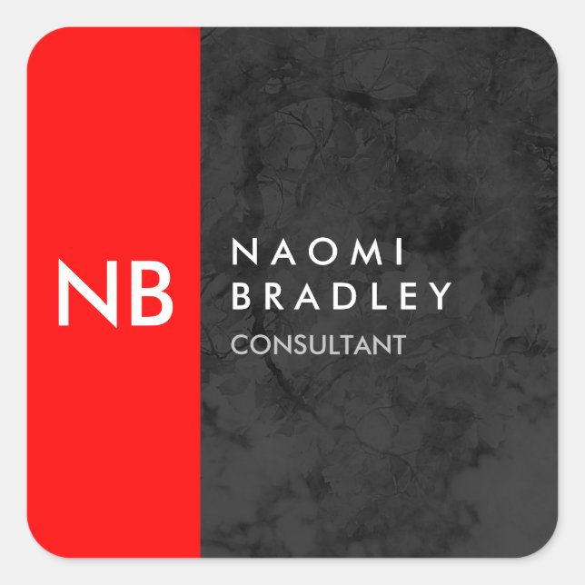 Monogram Red Grey Pattern Modern Square Sticker (Front)