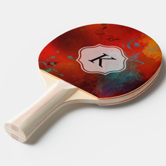 Monogram Red Grunge Digital Abstract Art Ping Pong Paddle (Front Angle)