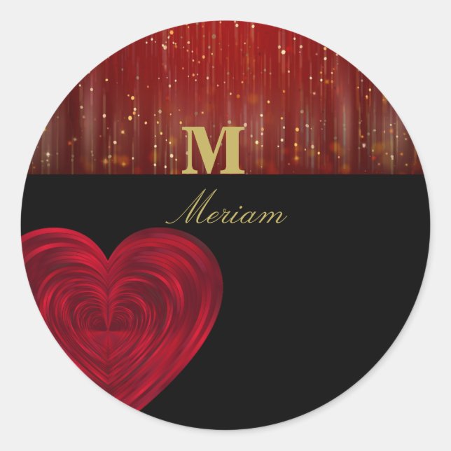 Monogram Red heart  Classic Round Sticker (Front)