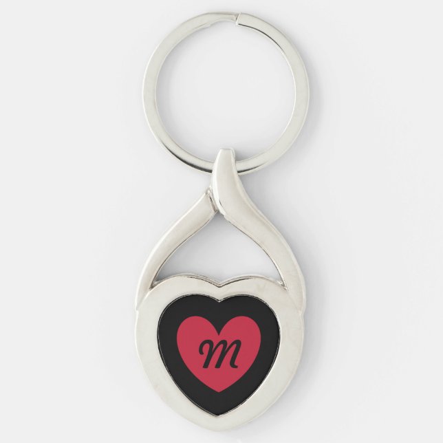 Monogram red heart on black key ring (Front)
