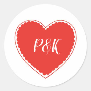 Monogram Red Heart Valentine Classic Round Sticker