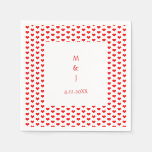 Monogram Red Hearts Couple Name Romantic Wedding  Napkin