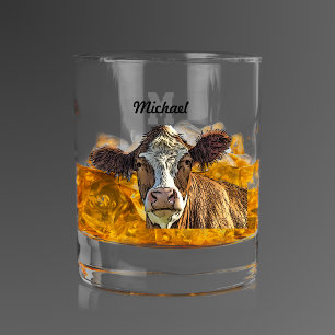 Monogram Red Holstein Cow Dairy Farm Livestock Whiskey Glass