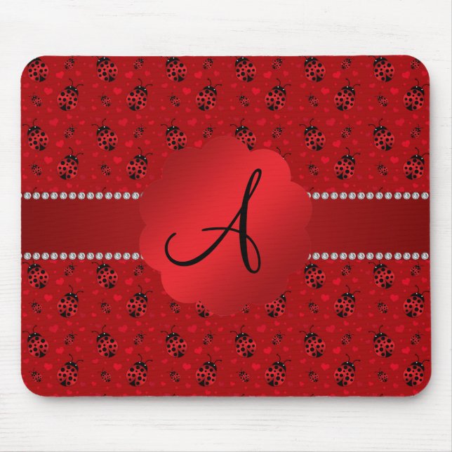 Monogram red ladybugs pattern mouse pad (Front)