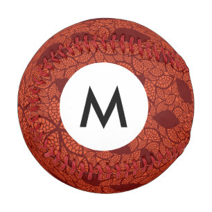 Monogram Red leaves pattern on orange Baseball