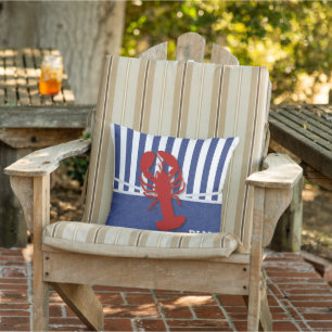 Monogram - Red Lobster on Blue and White Stripes T Cushion