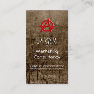 Monogram, Red Marketing Anarchy Sign, leather-look Business Card