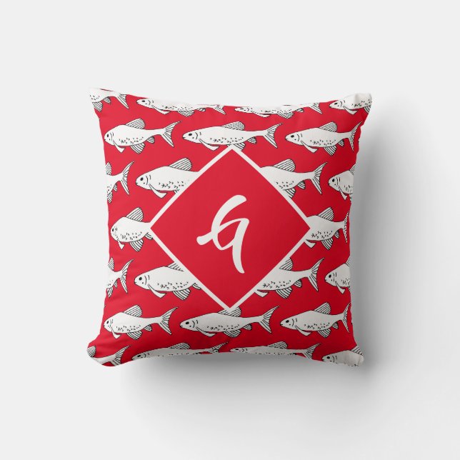 Monogram Red Minnow Pattern Fish Cushion (Front)