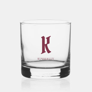 Monogram, red old style letter typography whiskey glass