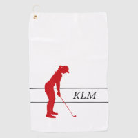 Monogram Red on White Woman Silhouette Golfer