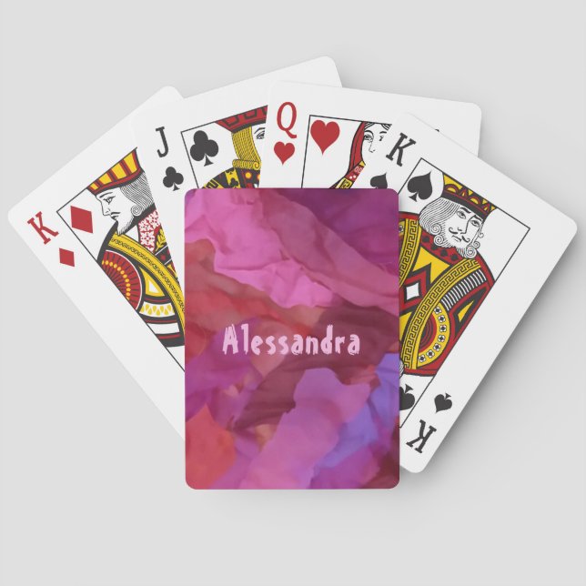 Monogram red pink abstract stripes pattern girly  playing cards (Back)