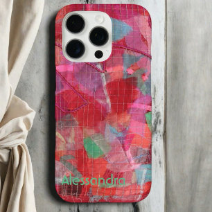 Monogram red pink green blue abstract patern. iPhone 16 pro case