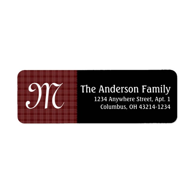 Monogram Red Plaid with Black Return Address Label (Front)