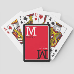 Monogram Red Playing Cards with Custom Name 