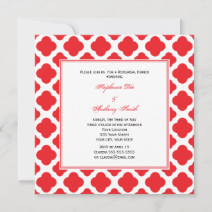 Monogram Red Quatrefoil Pattern Rehearsal Dinner Invitation
