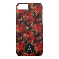 Monogram Red Roses and Butterfly Pattern