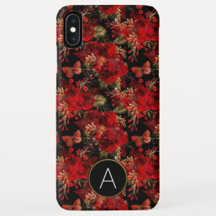 Monogram Red Roses and Butterfly Pattern iPhone XS Max Case