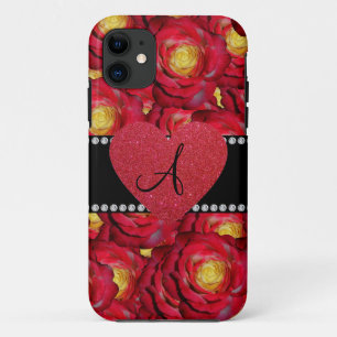 Monogram red roses red heart iPhone 11 case